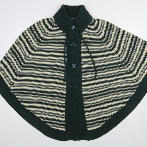 Evans Womens Green Striped Acrylic Cape Jumper Size L