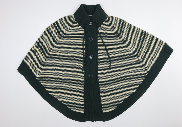 Evans Womens Green Striped Acrylic Cape Jumper Size L