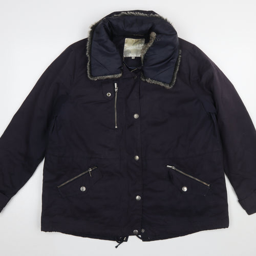 RJR John Rocha Women's Blue Parka Jacket UK 16 Fur Trim Lined Mid-Length