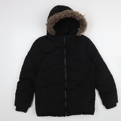 SoulCal & Co Boys Black Hooded Puffer Jacket 11–12 Years Winter Coat