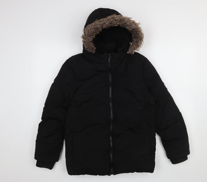 SoulCal & Co Boys Black Hooded Puffer Jacket 11–12 Years Winter Coat