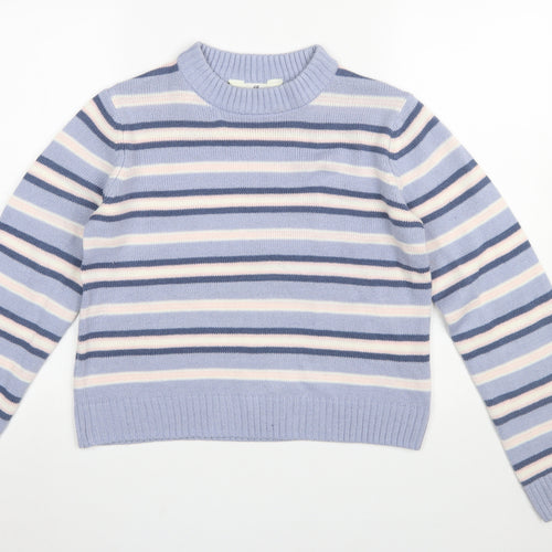 H&M Girls Blue Striped Acrylic Jumper UK 14+ Long Sleeve Crew Neck