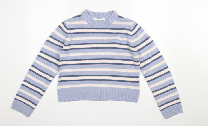 H&M Girls Blue Striped Acrylic Jumper UK 14+ Long Sleeve Crew Neck