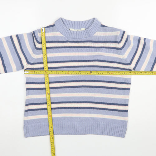 H&M Girls Blue Striped Acrylic Jumper UK 14+ Long Sleeve Crew Neck