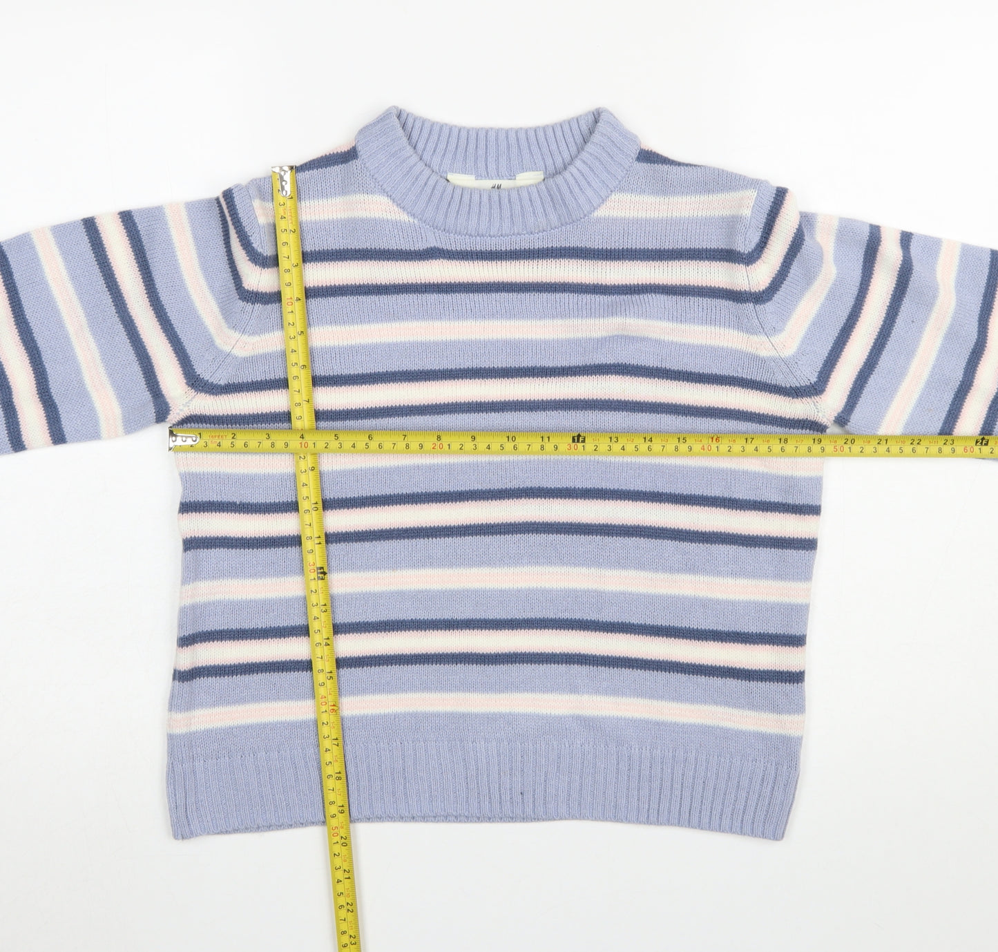 H&M Girls Blue Striped Acrylic Jumper UK 14+ Long Sleeve Crew Neck