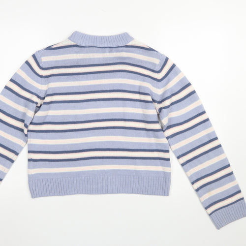 H&M Girls Blue Striped Acrylic Jumper UK 14+ Long Sleeve Crew Neck