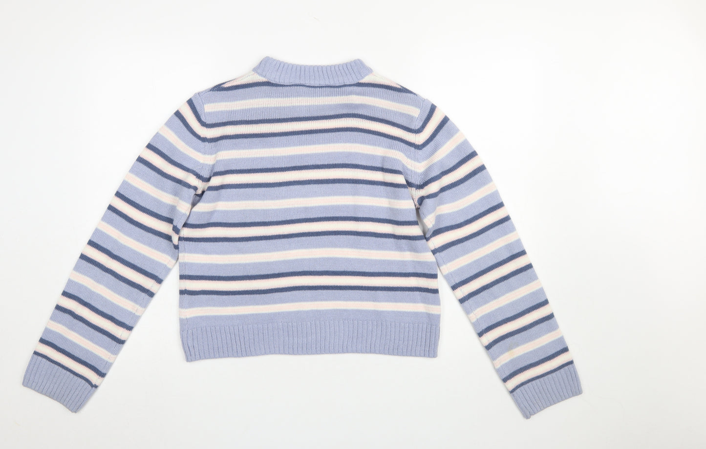H&M Girls Blue Striped Acrylic Jumper UK 14+ Long Sleeve Crew Neck