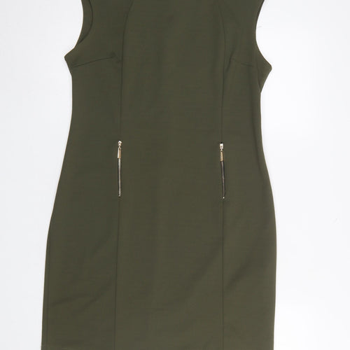Sabrina Diamanti Women Green Sheath Knee Length Dress L Zip Accent