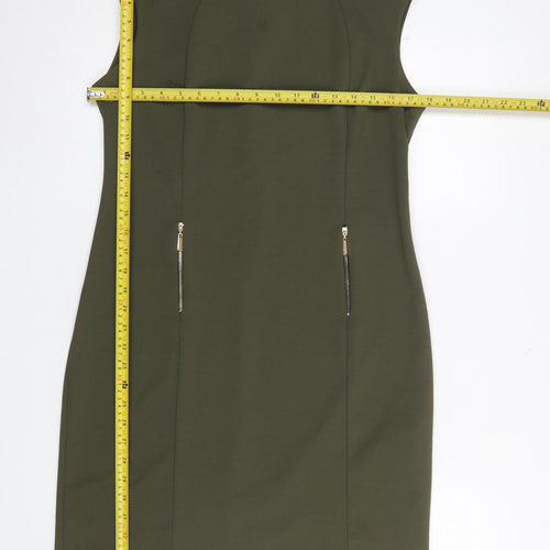 Sabrina Diamanti Women Green Sheath Knee Length Dress L Zip Accent