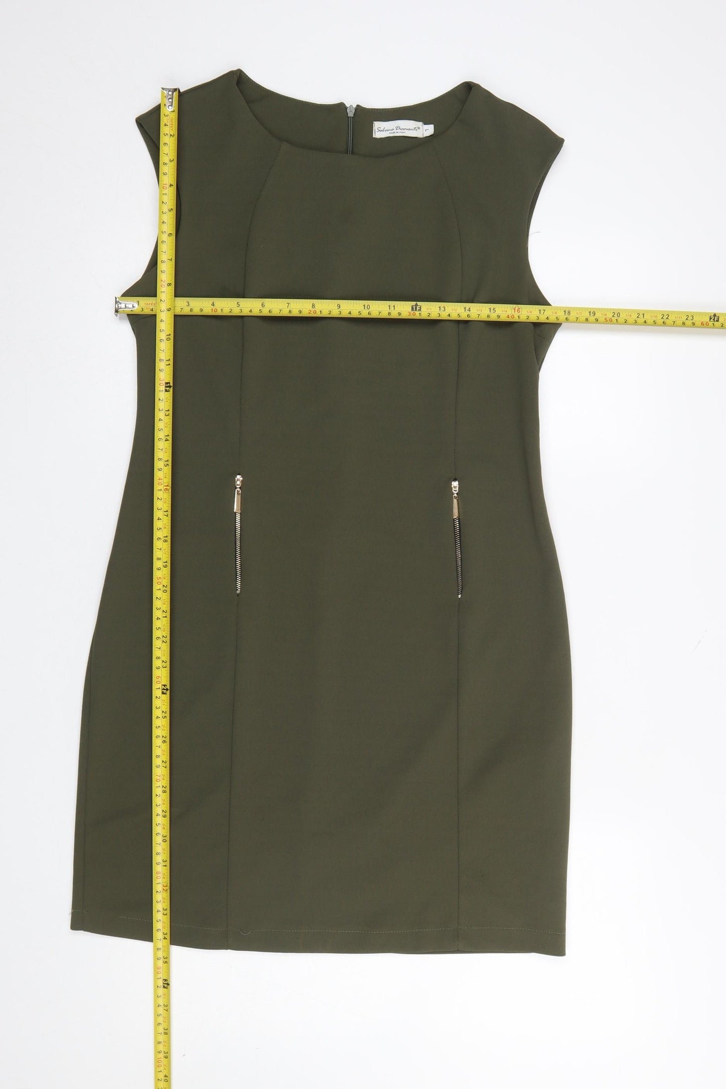 Sabrina Diamanti Women Green Sheath Knee Length Dress L Zip Accent