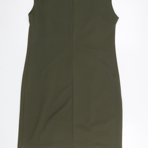 Sabrina Diamanti Women Green Sheath Knee Length Dress L Zip Accent