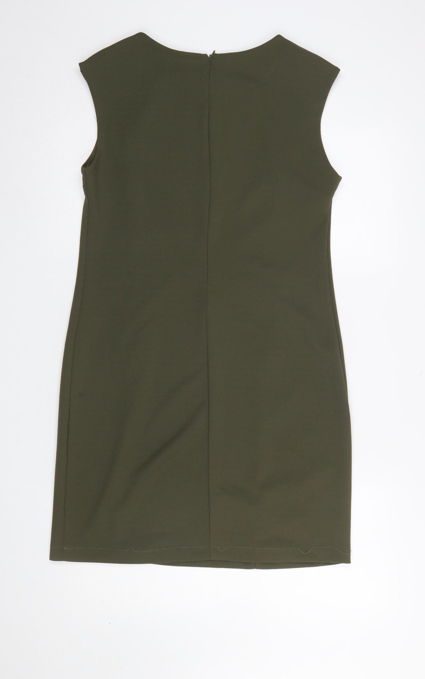 Sabrina Diamanti Women Green Sheath Knee Length Dress L Zip Accent