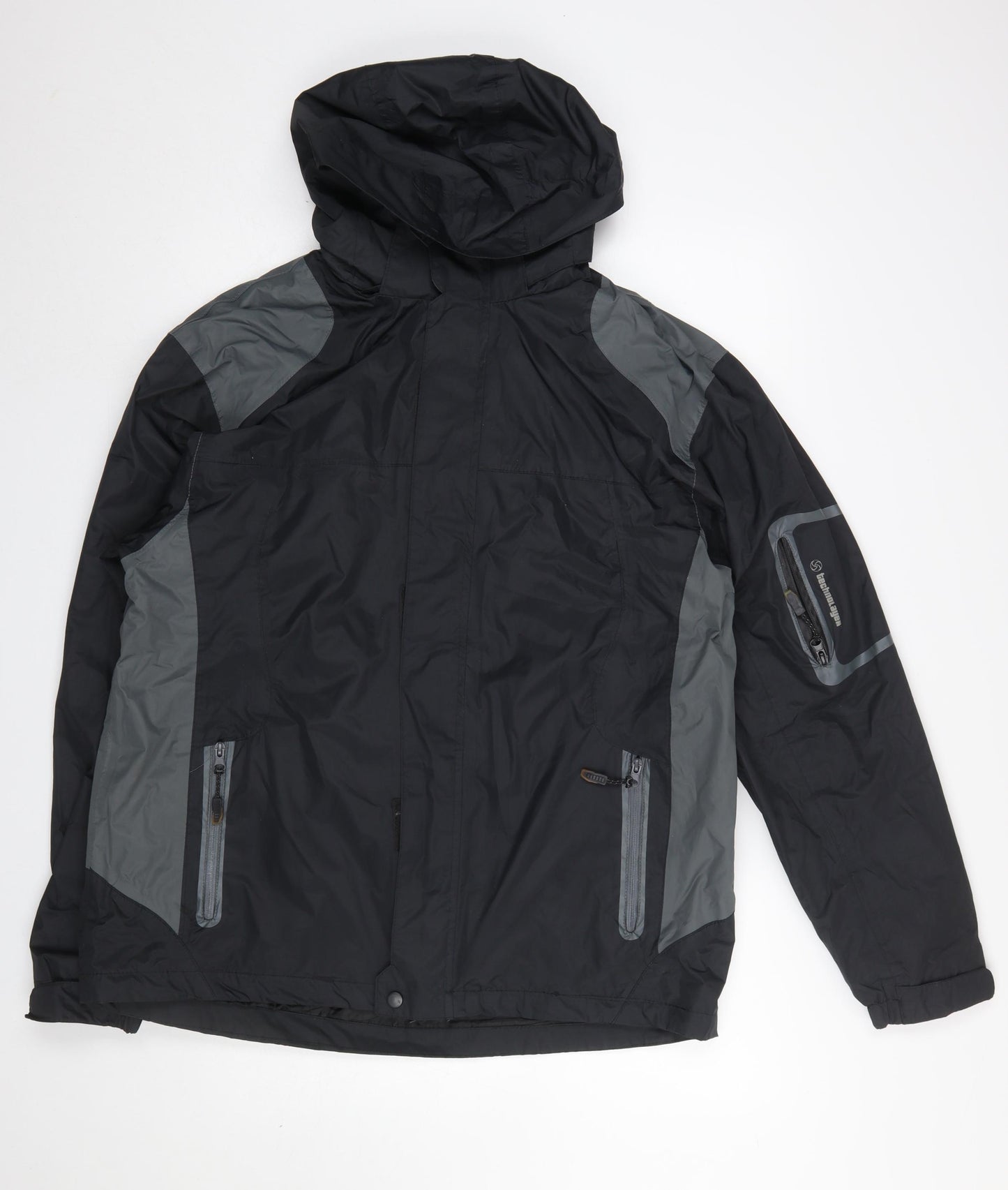 Technolayer Men's Black L Waterproof Windbreaker Jacket Lined Hooded