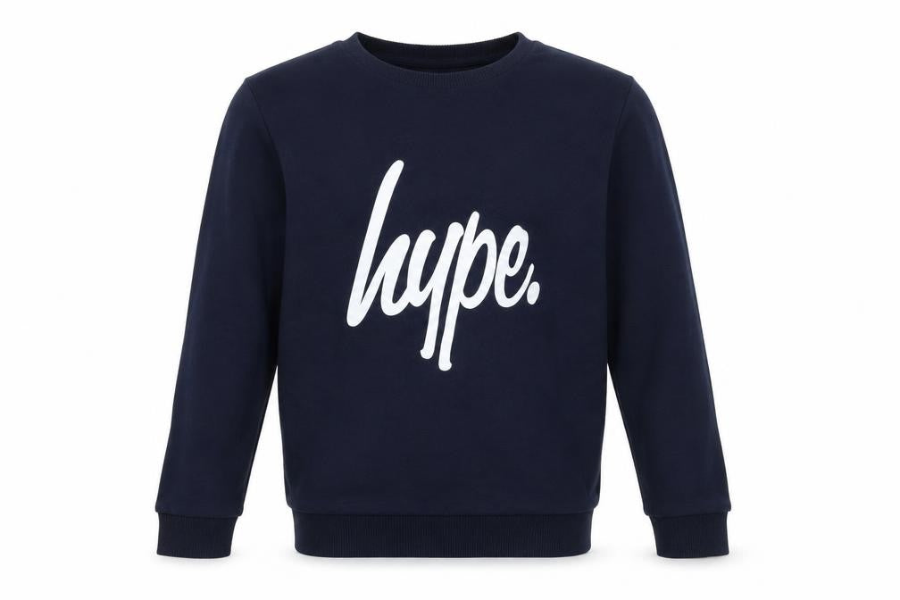 Front view of Hype boys’ blue cotton logo pullover sweatshirt 14 years