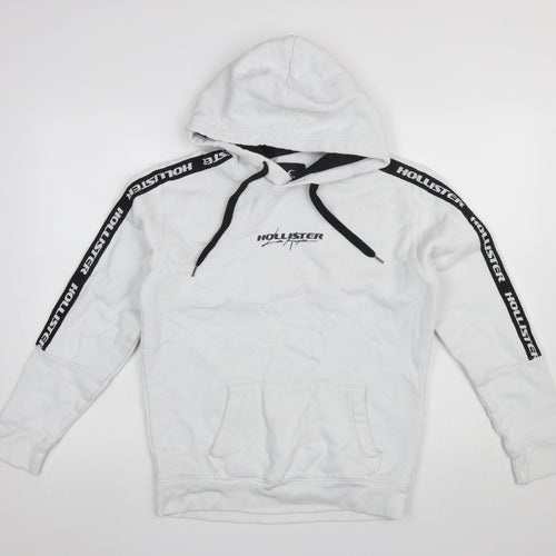 Hollister Boys White Pullover Hoodie Small Logo Graphic Cotton Blend