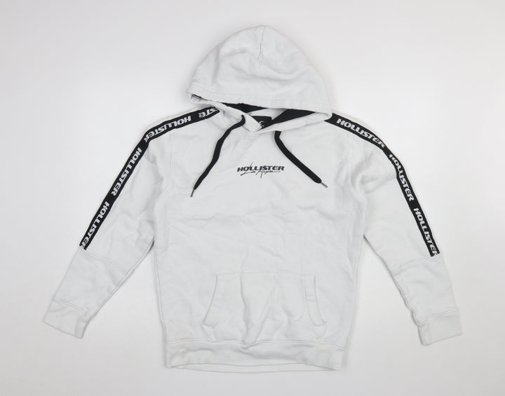 Hollister Boys White Pullover Hoodie Small Logo Graphic Cotton Blend