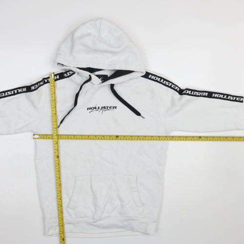 Hollister Boys White Pullover Hoodie Small Logo Graphic Cotton Blend