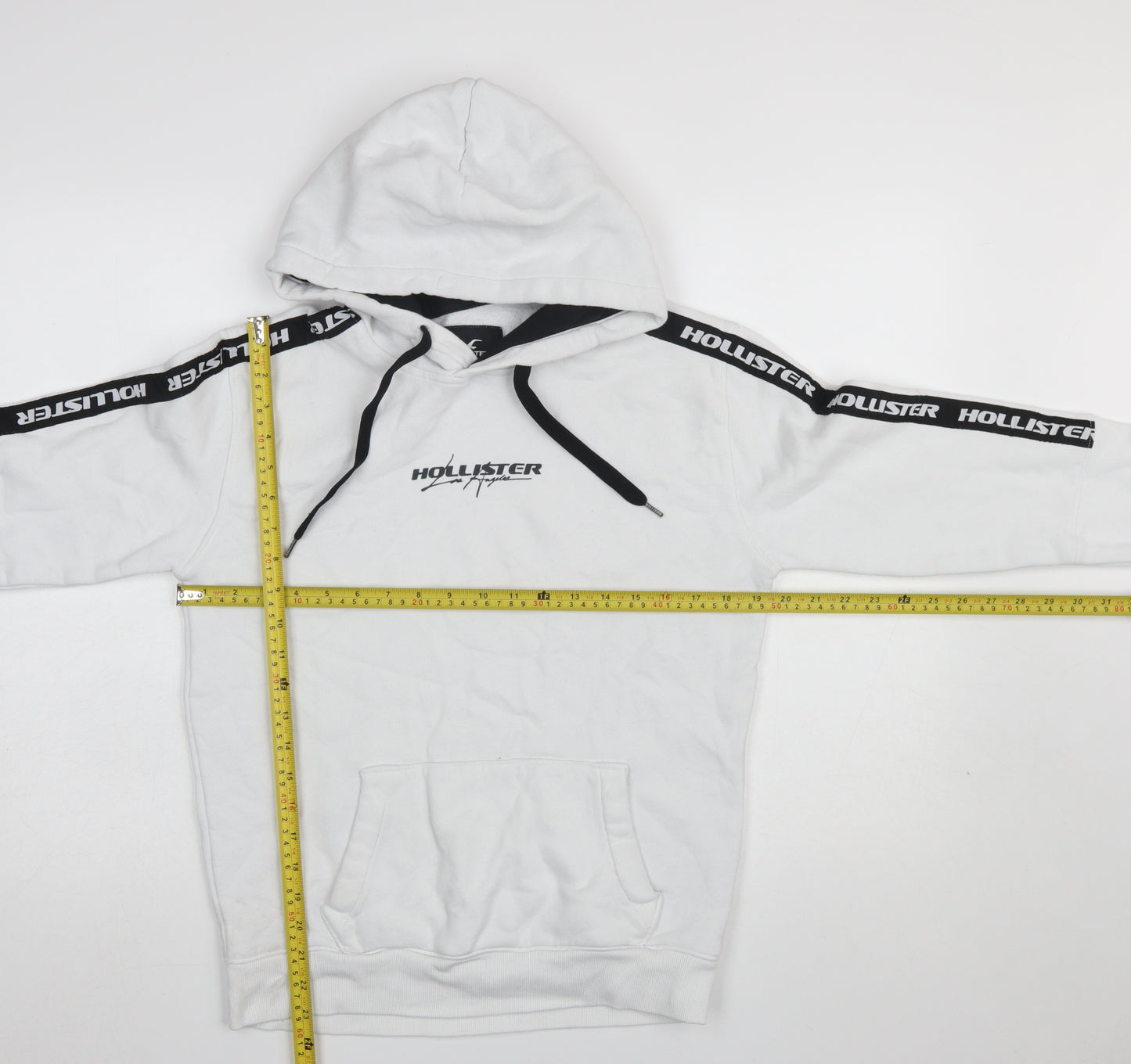 Hollister Boys White Pullover Hoodie Small Logo Graphic Cotton Blend