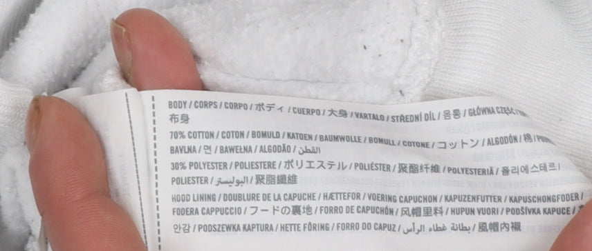 Hollister Boys White Pullover Hoodie Small Logo Graphic Cotton Blend