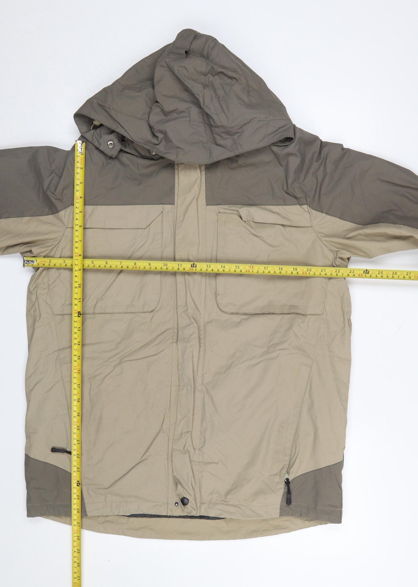 Crivit Men's Beige Waterproof Hooded Outdoor Jacket Size 42 Regular Fit