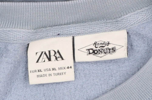 Zara Women Blue Randy's Donuts Sweatshirt XL Crew Neck Cotton Blend