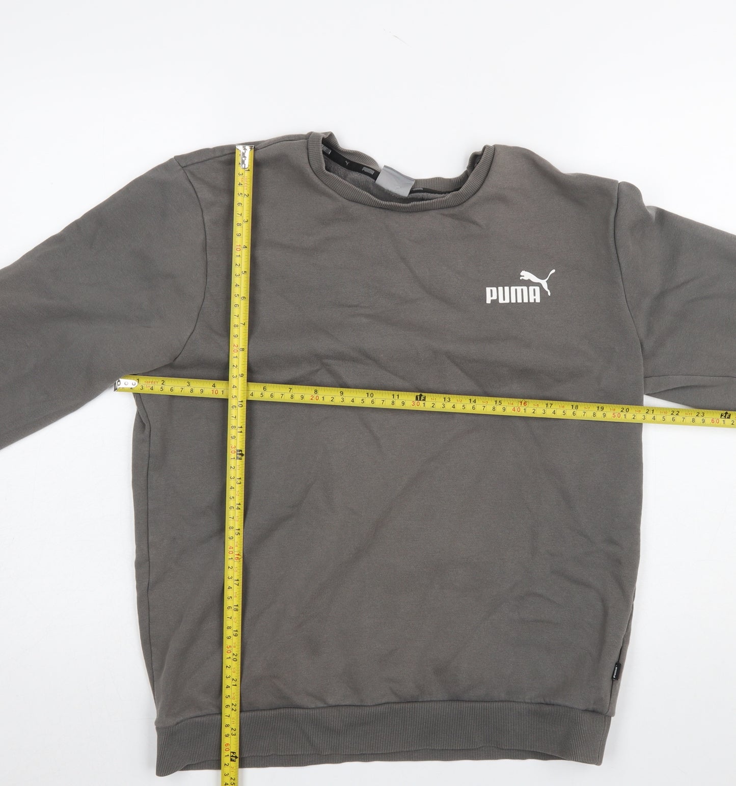 Puma Men's Grey Crew Neck Fleece Sweatshirt M Regular Fit