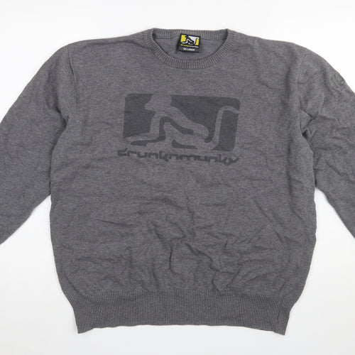 Drunknmunky Men's Grey 2XL Cotton Crew Neck Pullover Jumper