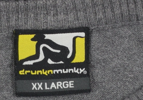 Drunknmunky Men's Grey 2XL Cotton Crew Neck Pullover Jumper