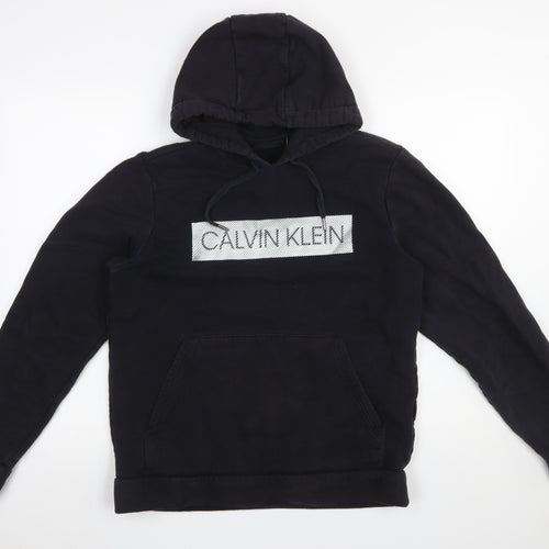 Calvin Klein Men’s Black Pullover Logo Hoodie Size M Cotton Fleece