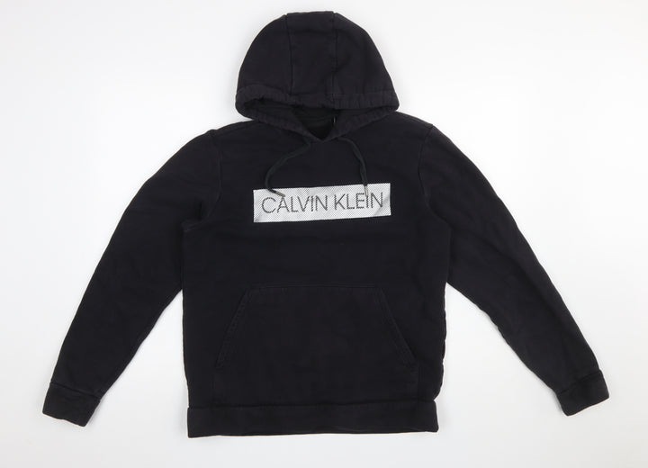 Calvin Klein Men’s Black Pullover Logo Hoodie Size M Cotton Fleece