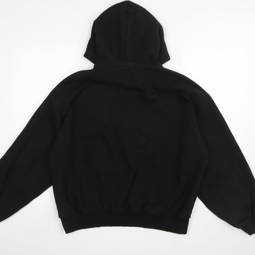 Bershka Women Black Small Pullover Hoodie Join Life Graphic Cotton Blend