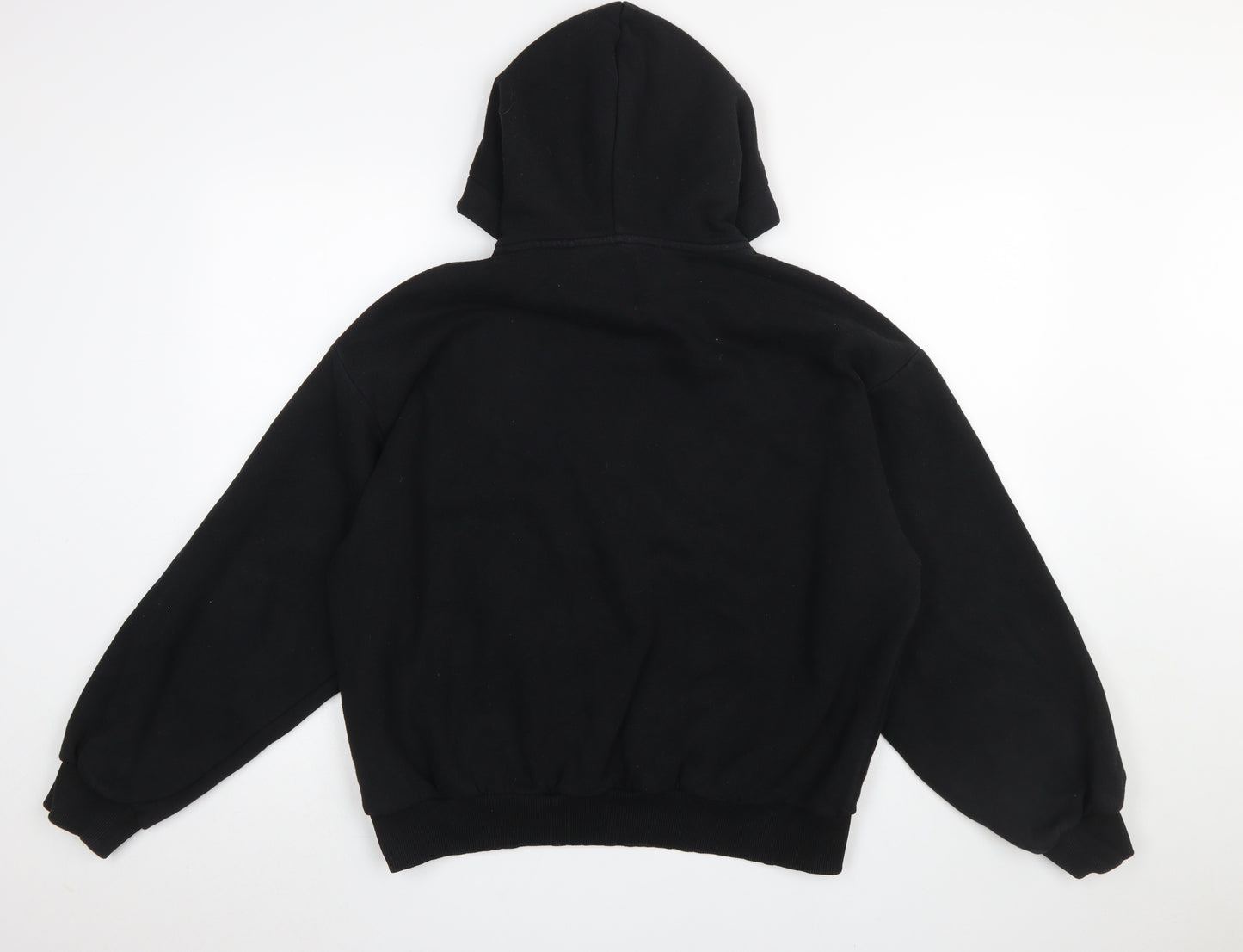 Bershka Women Black Small Pullover Hoodie Join Life Graphic Cotton Blend