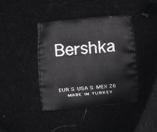 Bershka Women Black Small Pullover Hoodie Join Life Graphic Cotton Blend