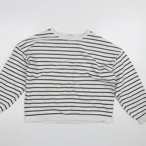 In Other Words Women White Black Striped Pullover Sweatshirt Medium