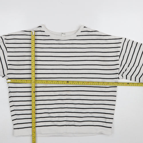 In Other Words Women White Black Striped Pullover Sweatshirt Medium
