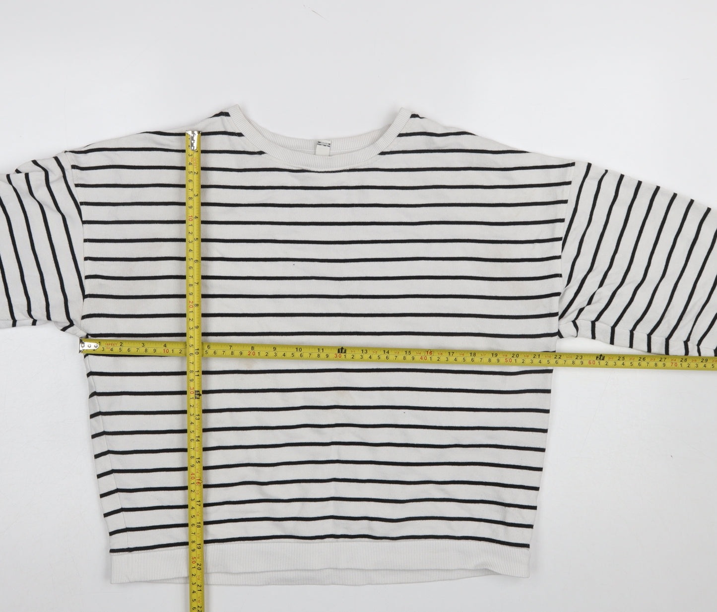 In Other Words Women White Black Striped Pullover Sweatshirt Medium