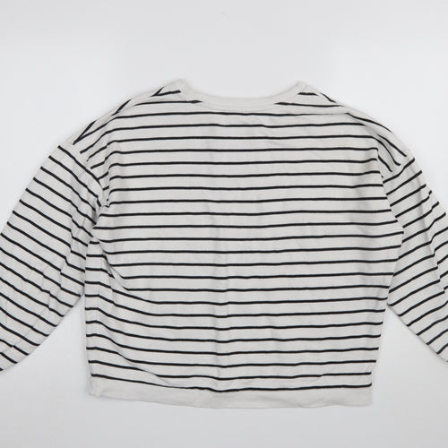 In Other Words Women White Black Striped Pullover Sweatshirt Medium