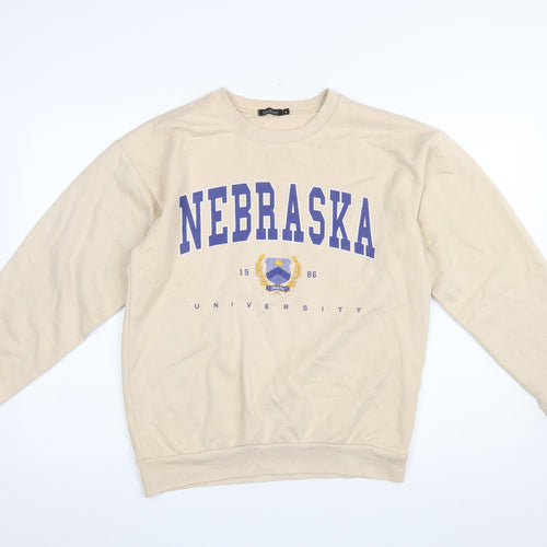 Boohoo Women Beige Nebraska University Pullover Sweatshirt M