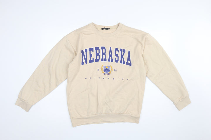 Boohoo Women Beige Nebraska University Pullover Sweatshirt M