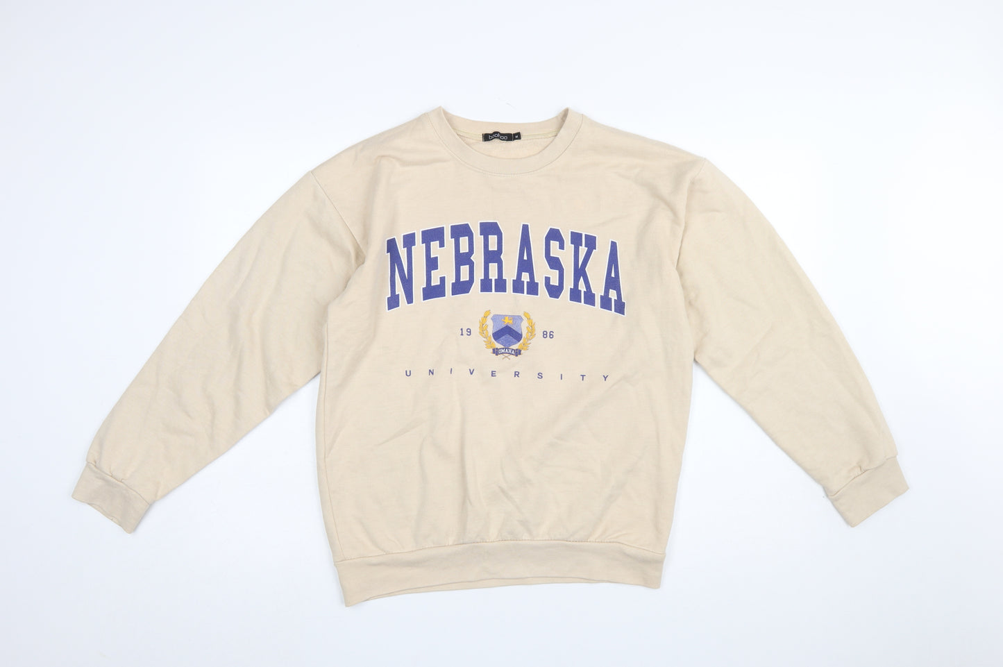 Boohoo Women Beige Nebraska University Pullover Sweatshirt M