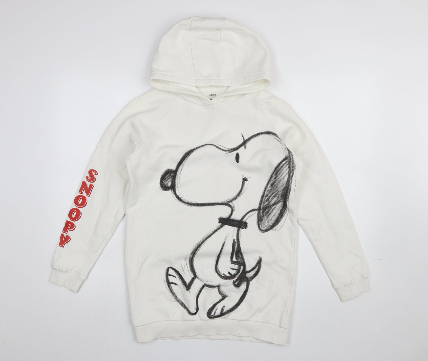 Marks and Spencer Girls White Snoopy Peanuts Pullover Hoodie 11-12 Years