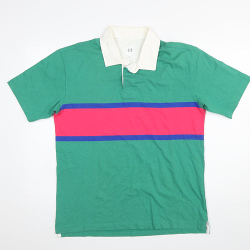 GAP Men's Green Colourblock Polo Shirt M 100% Cotton Classic Fit