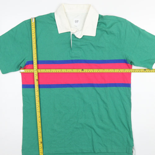 GAP Men's Green Colourblock Polo Shirt M 100% Cotton Classic Fit