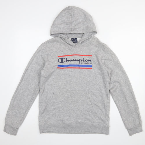 Champion Boys Grey Hoodie XL 13-14 Years Pullover Graphic Sweatshirt