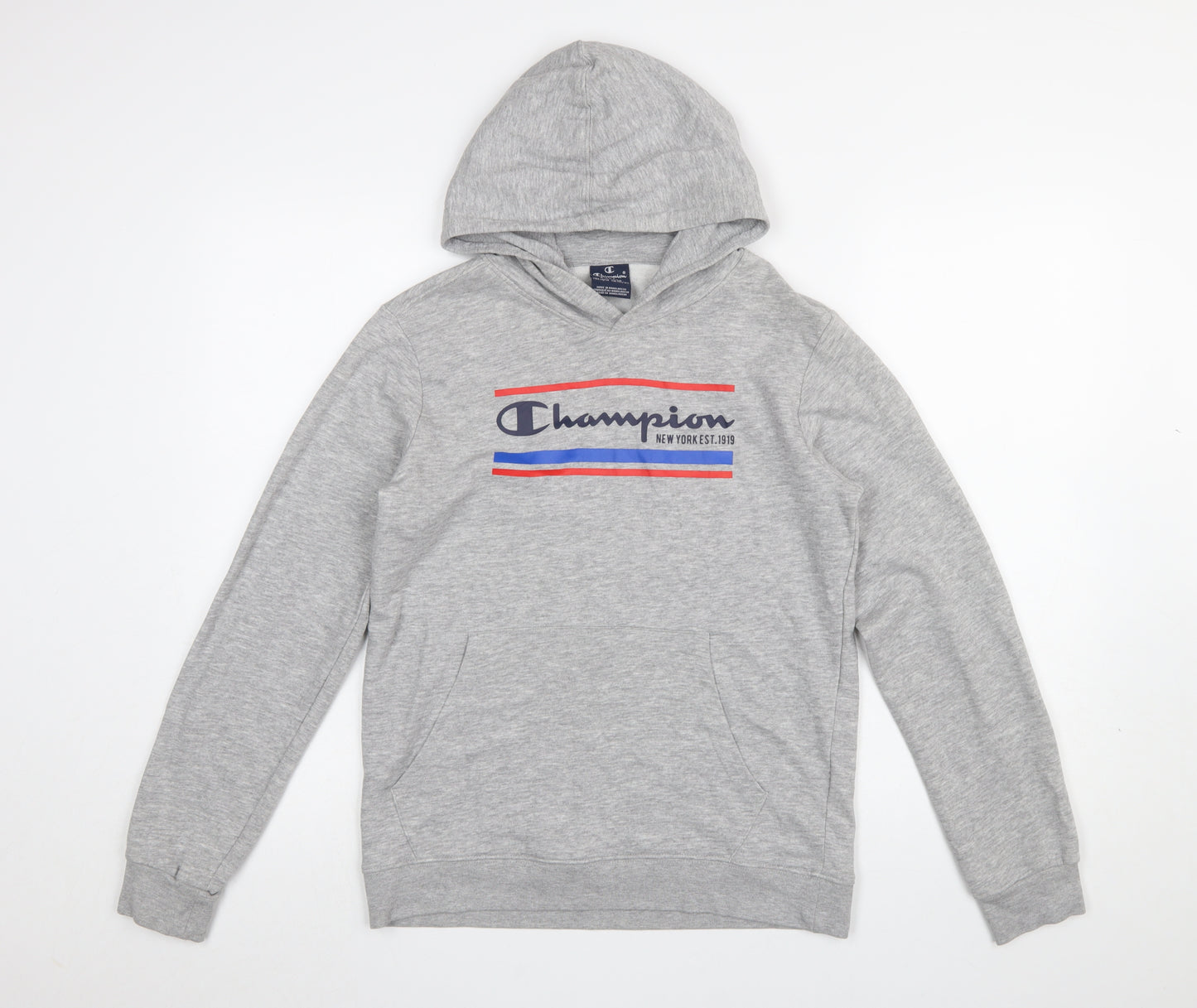 Champion Boys Grey Hoodie XL 13-14 Years Pullover Graphic Sweatshirt