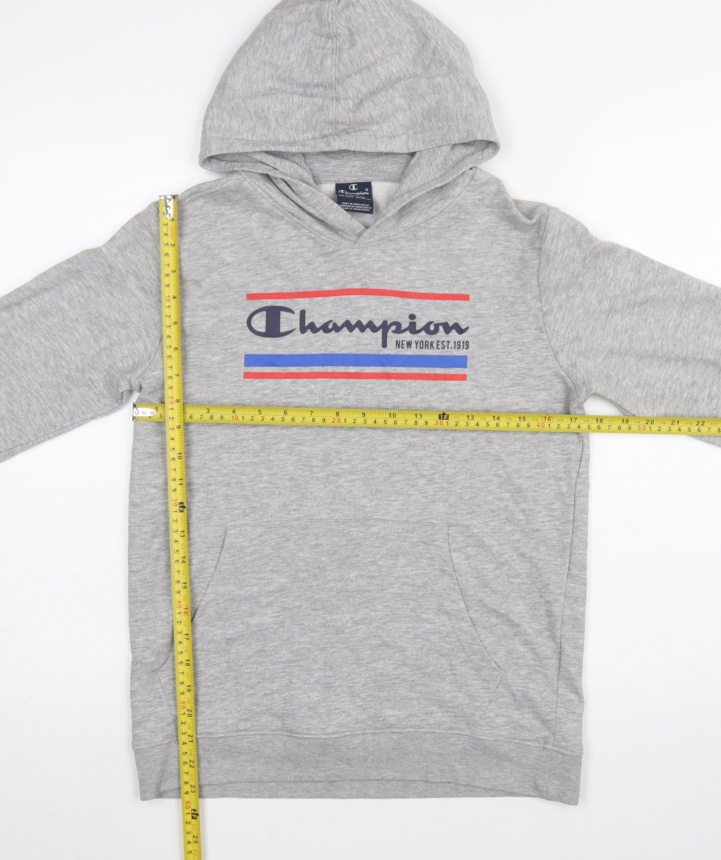 Champion Boys Grey Hoodie XL 13-14 Years Pullover Graphic Sweatshirt