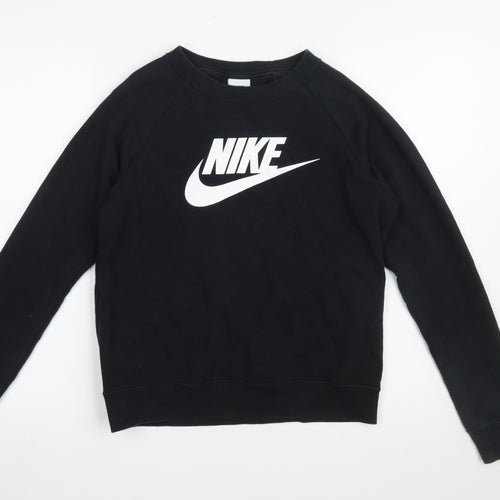 Nike Women Black Small Pullover Sweatshirt Cotton Blend Logo Crew Neck