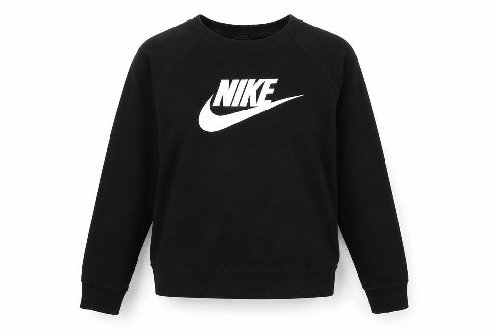 Front view of Nike Women Black Small Pullover Sweatshirt Cotton Blend Logo Crew Neck