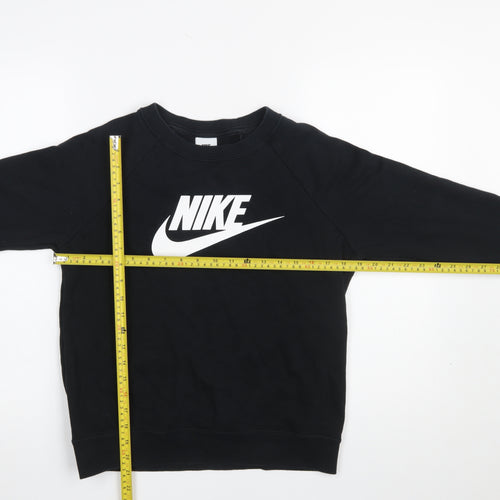 Nike Women Black Small Pullover Sweatshirt Cotton Blend Logo Crew Neck
