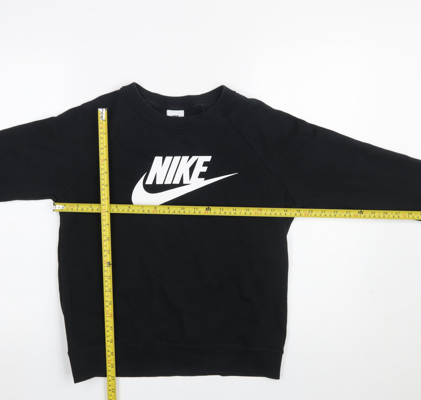Nike Women Black Small Pullover Sweatshirt Cotton Blend Logo Crew Neck